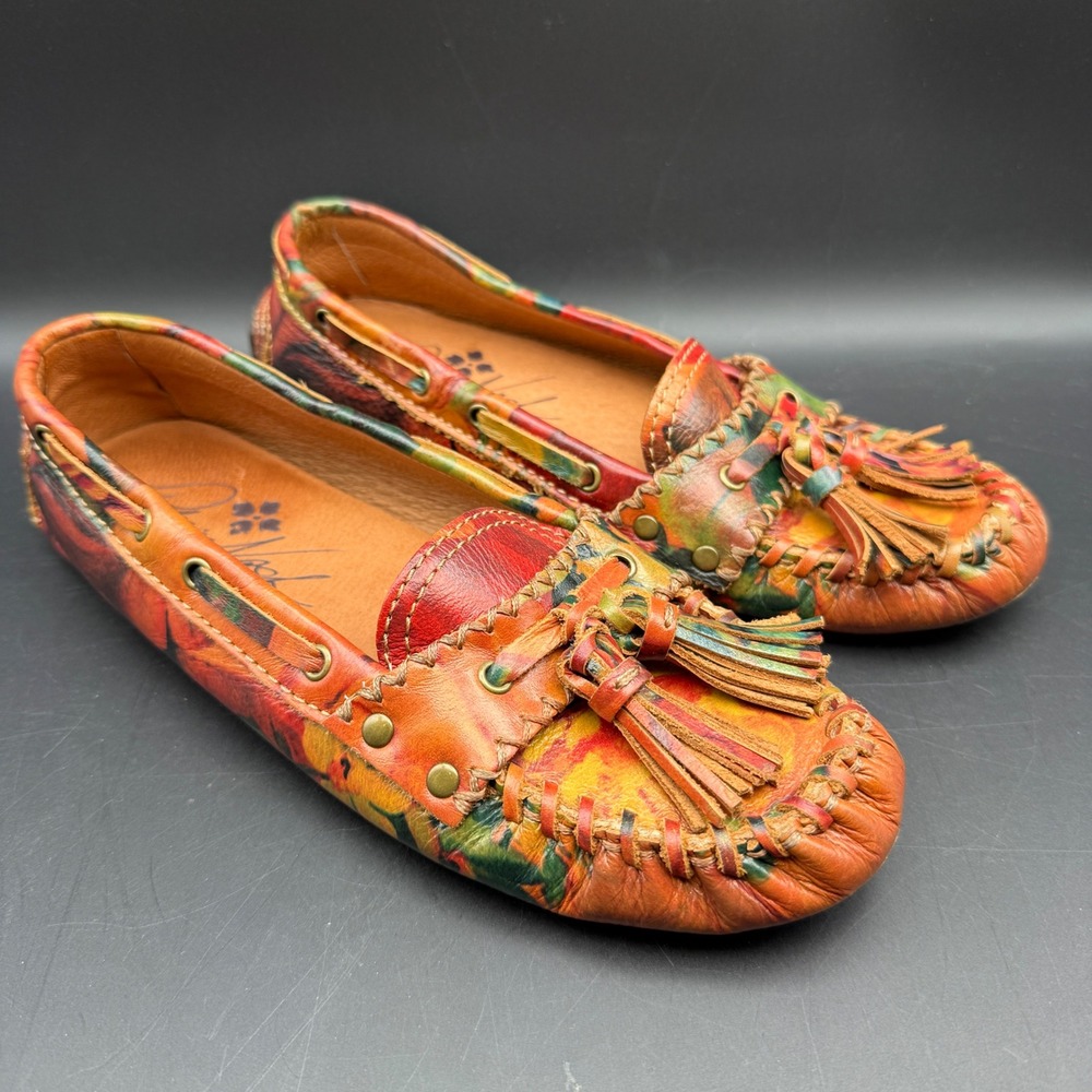 Patricia Nash Floral Leather Moccasin Loafers Women 7 Tassel Boho Country